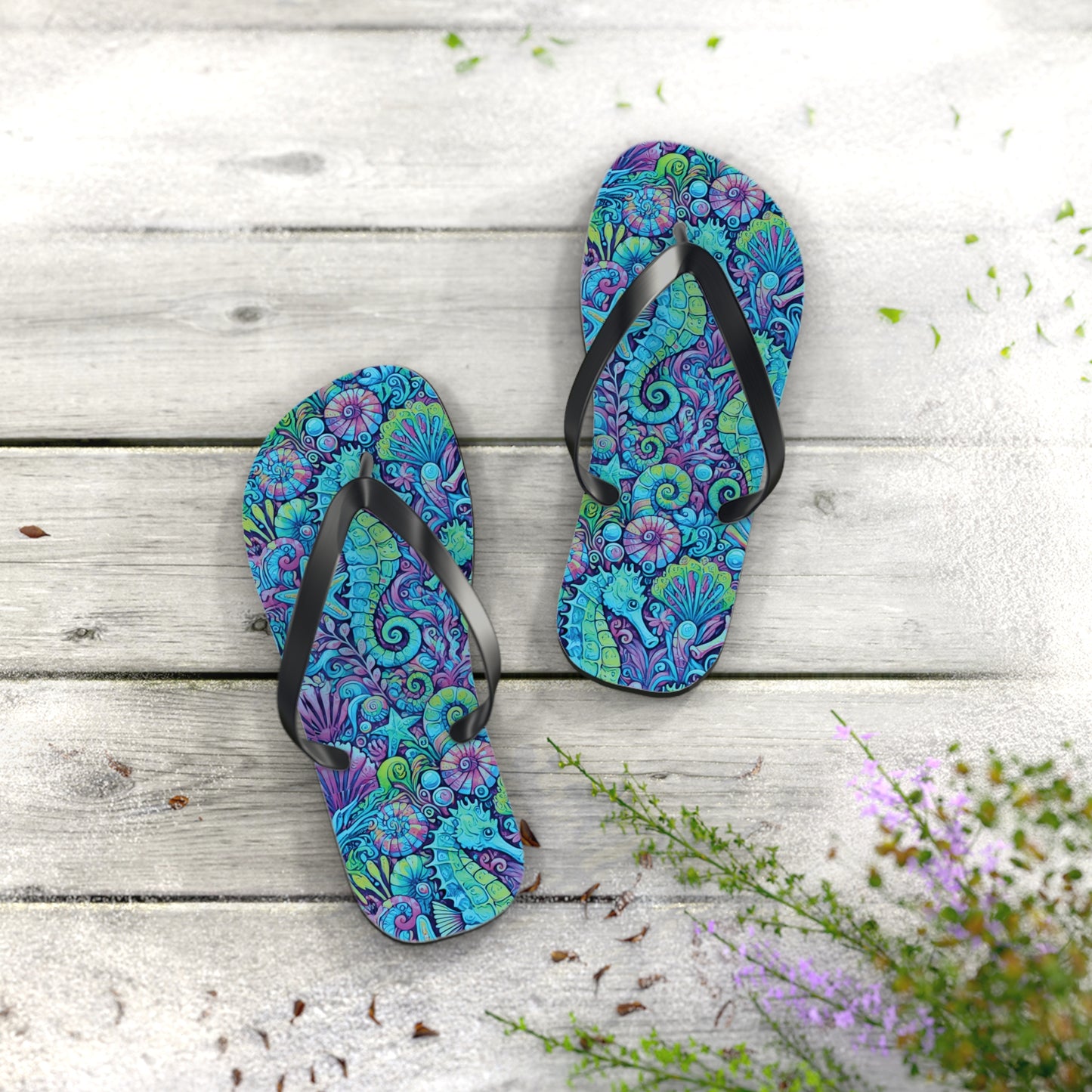 Flip Flops - Seahorses/Turquoise Pop