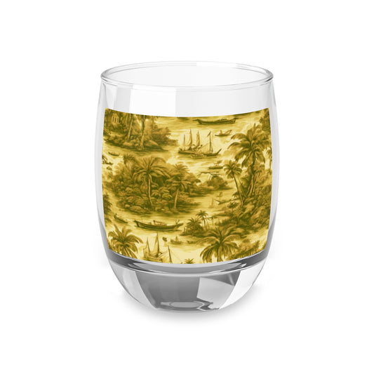 Whiskey Glass, Tropical Toile #1, gold
