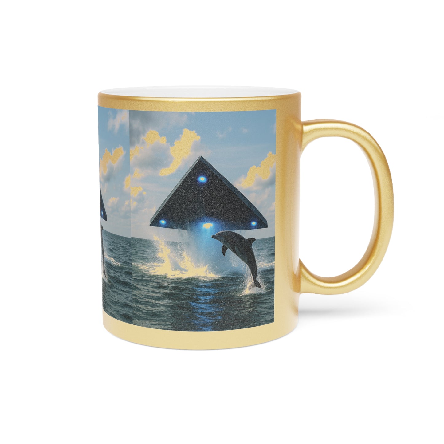 Tropical Metallic Mug, Gold or Silver - UFO and Dolphin