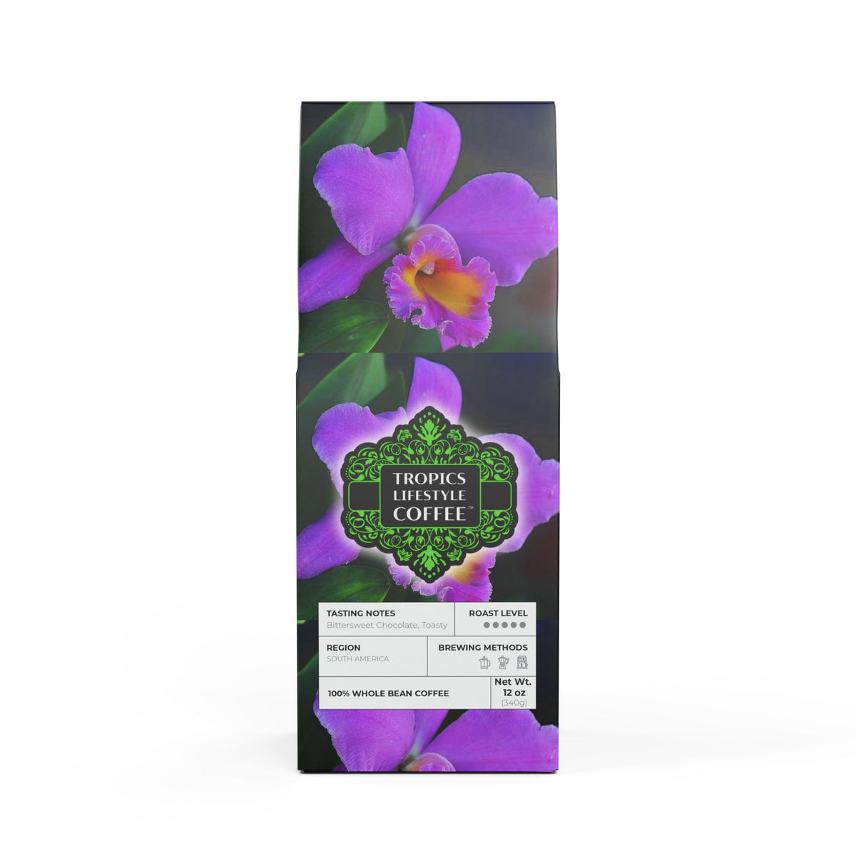 Black Coral Blend™ (Dark French Roast) Specialty Grade Craft Coffee / Real Purple Orchid