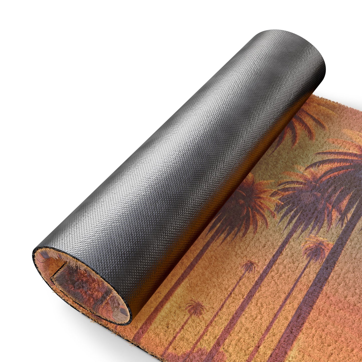 Tropical Palm Tree Doormat - Vibrant Coconut Fiber Entrance Mat / Sunset Palms