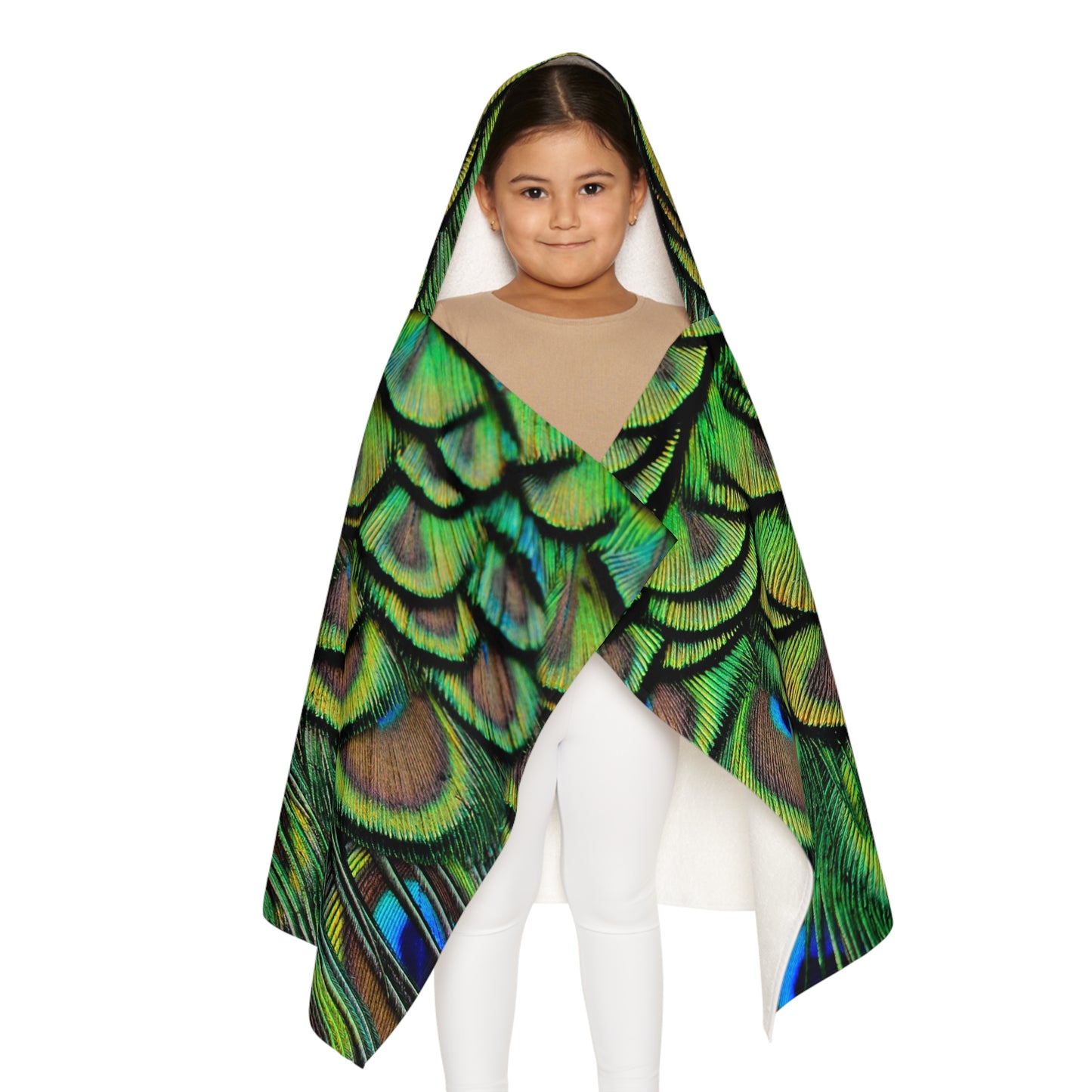 Tropical Kids Hooded Towel - Fun Design for Beach & Bath / Majestic Peacock Feathers