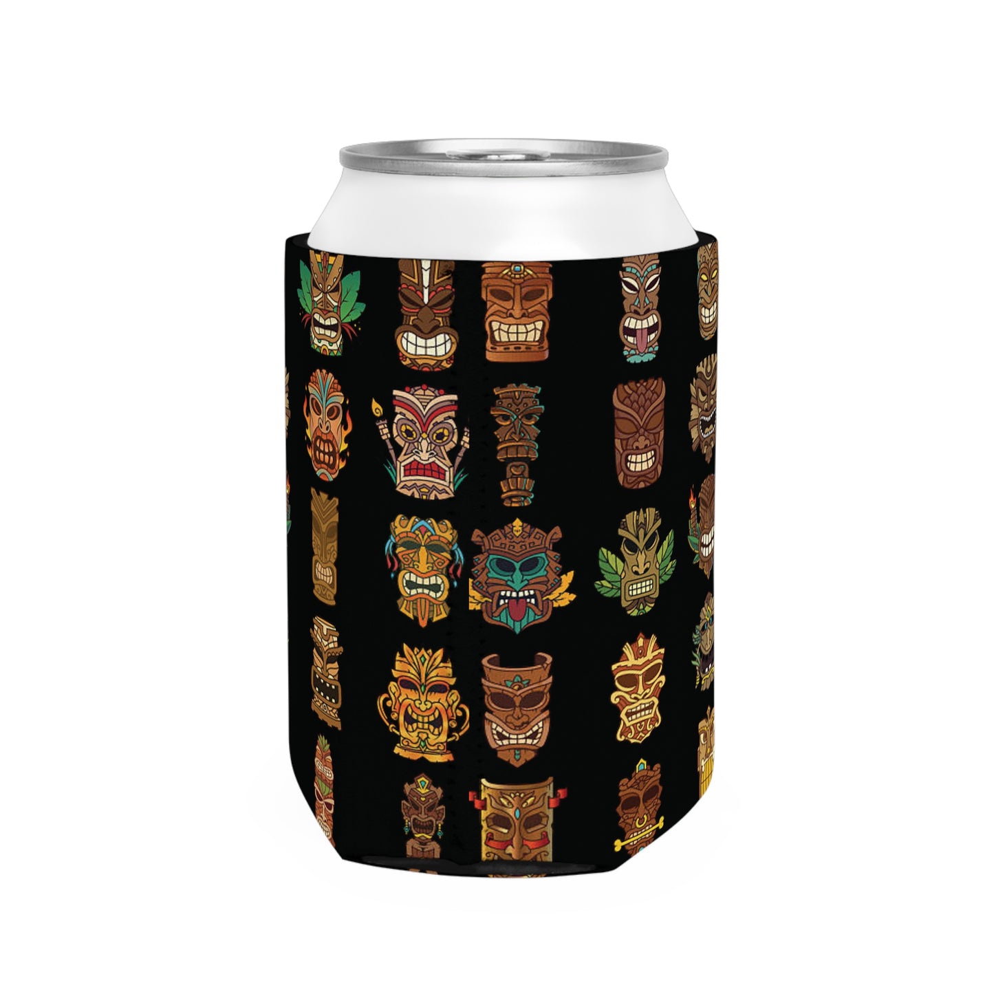Tiny Tiki Dudes/Black Can Cooler Sleeve - Perfect for Outdoor Picnics