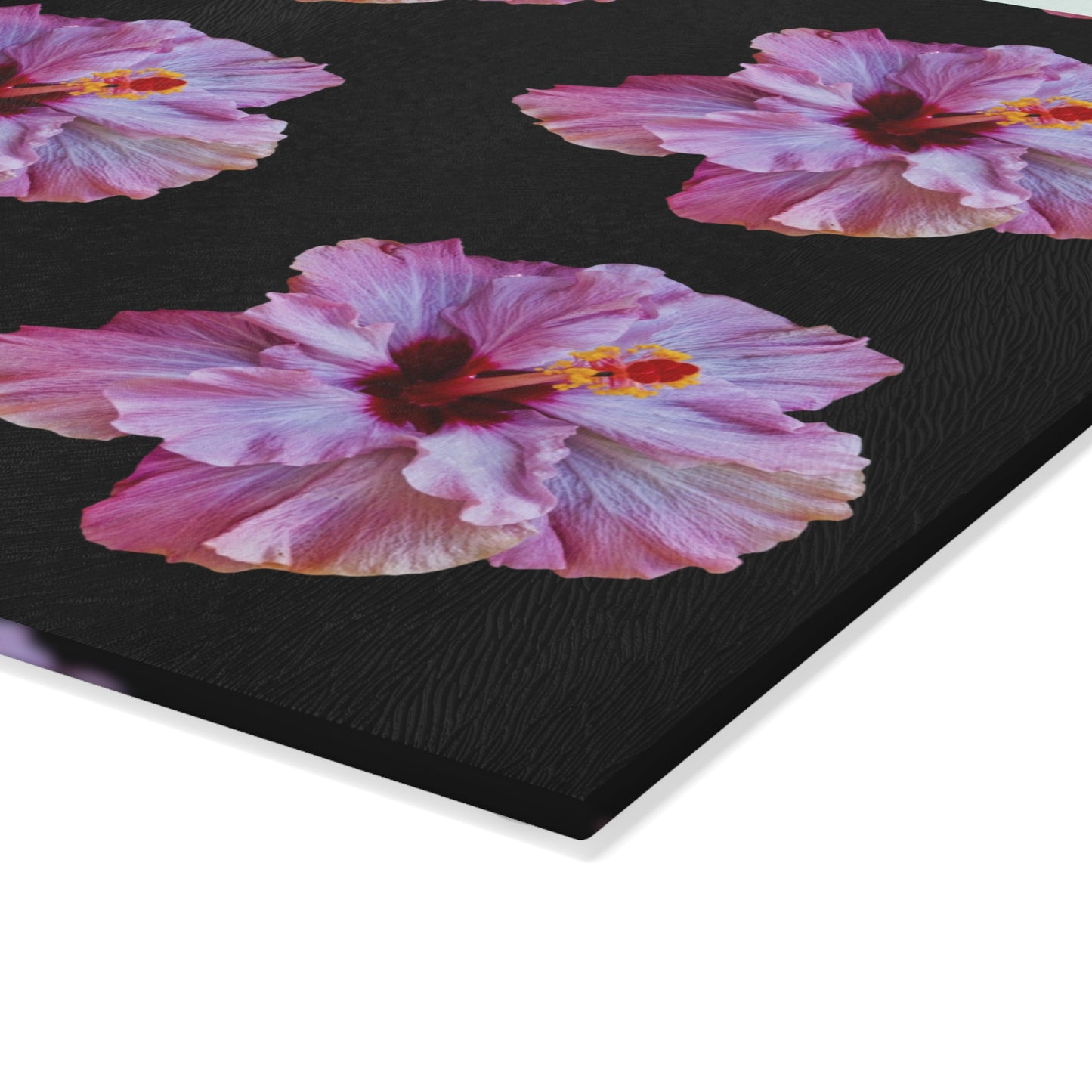 Glass Cutting Board, 2 sizes - Real Purple Hibiscus/Black