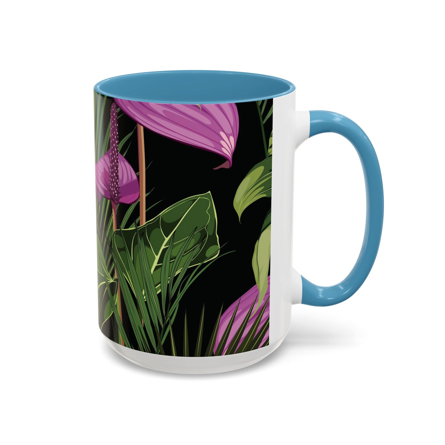 Accent Coffee Mug - Fun Tropical Drinkware for Flower Vibes /Anthurium and Palm