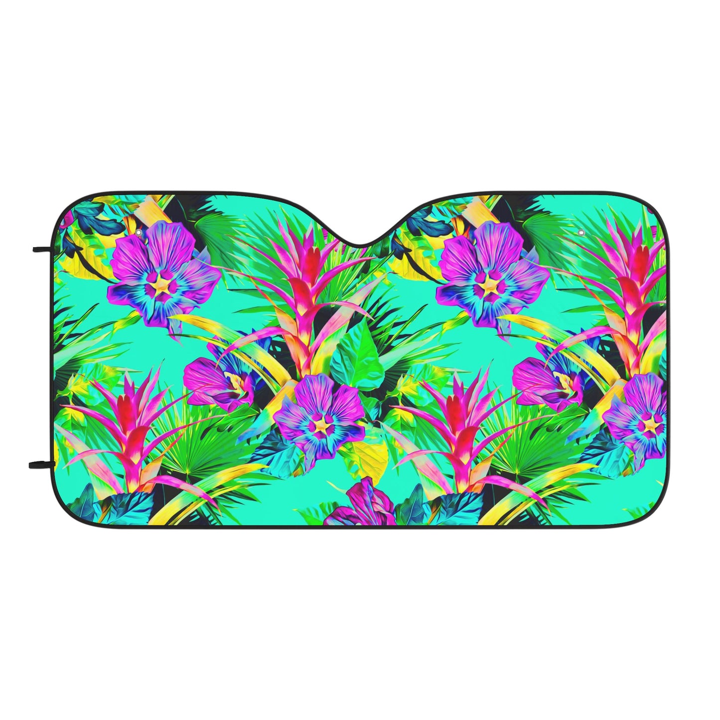 Tropical Floral Car Sun Shades / Plant Palooza, Turquoise