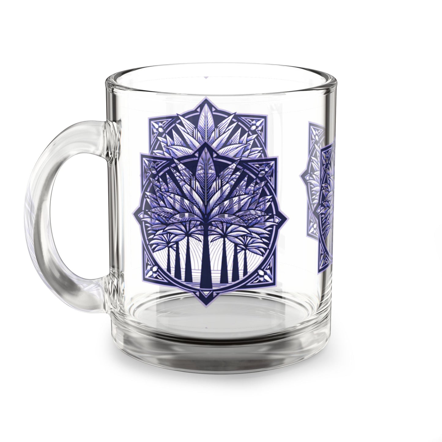 Tropical Glass Mug - 10oz Coffee Cup / Deco Palm, Purple