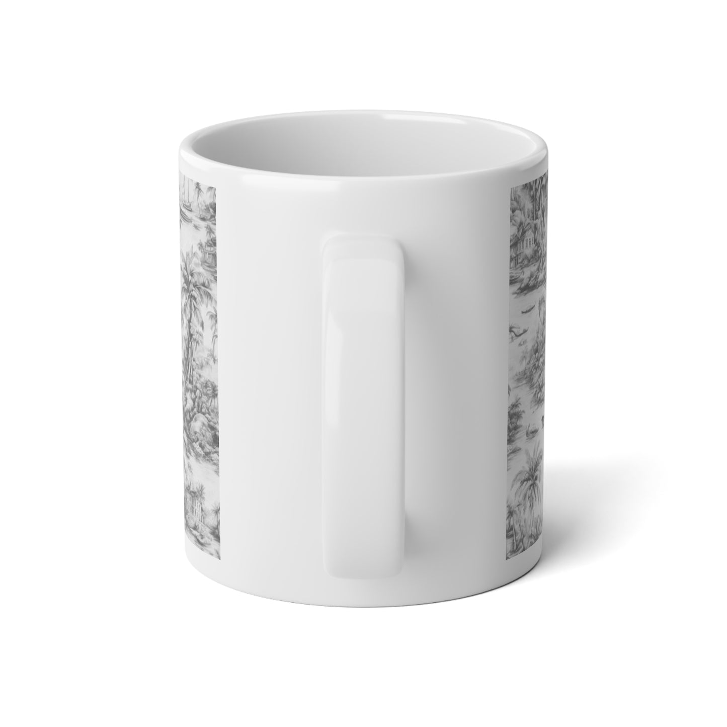 Jumbo Mug, 20oz, Tropical Toile, Soft Black | Tropical Coffee Cup, Gift for Coastal Lovers