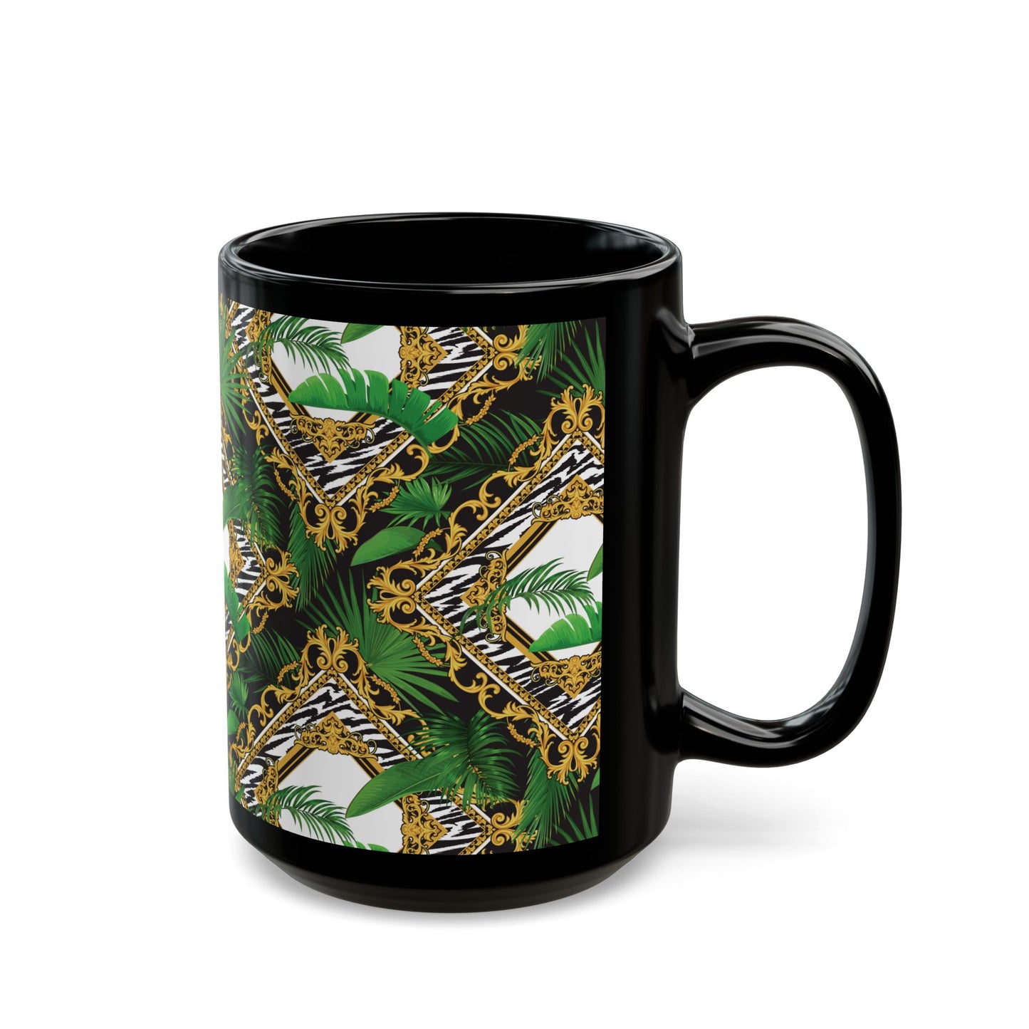 Black Mug (11oz, 15oz), Jungle Luxe, White