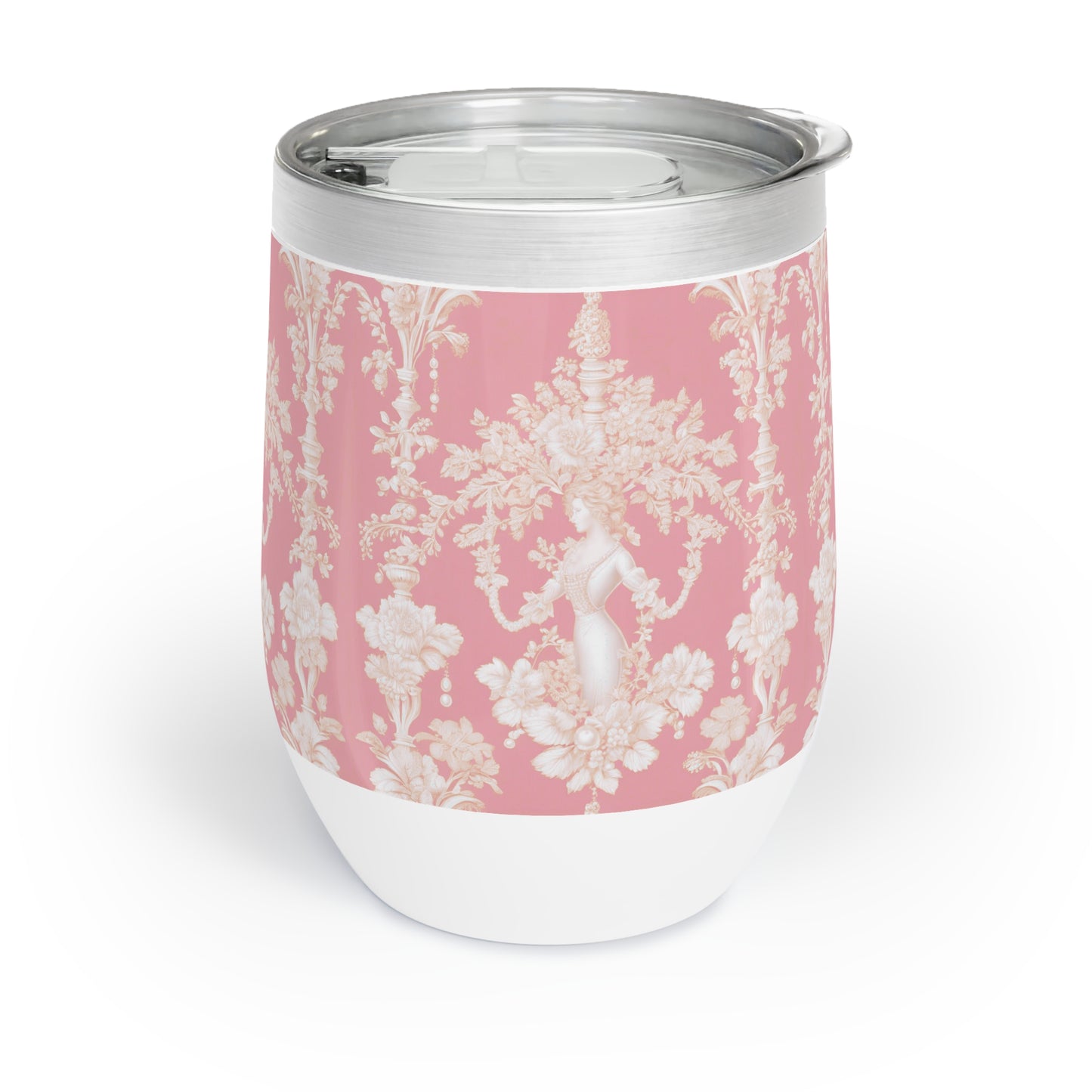 Chill Wine Tumbler, Pearl Lady Toile / Hibiscus Pink