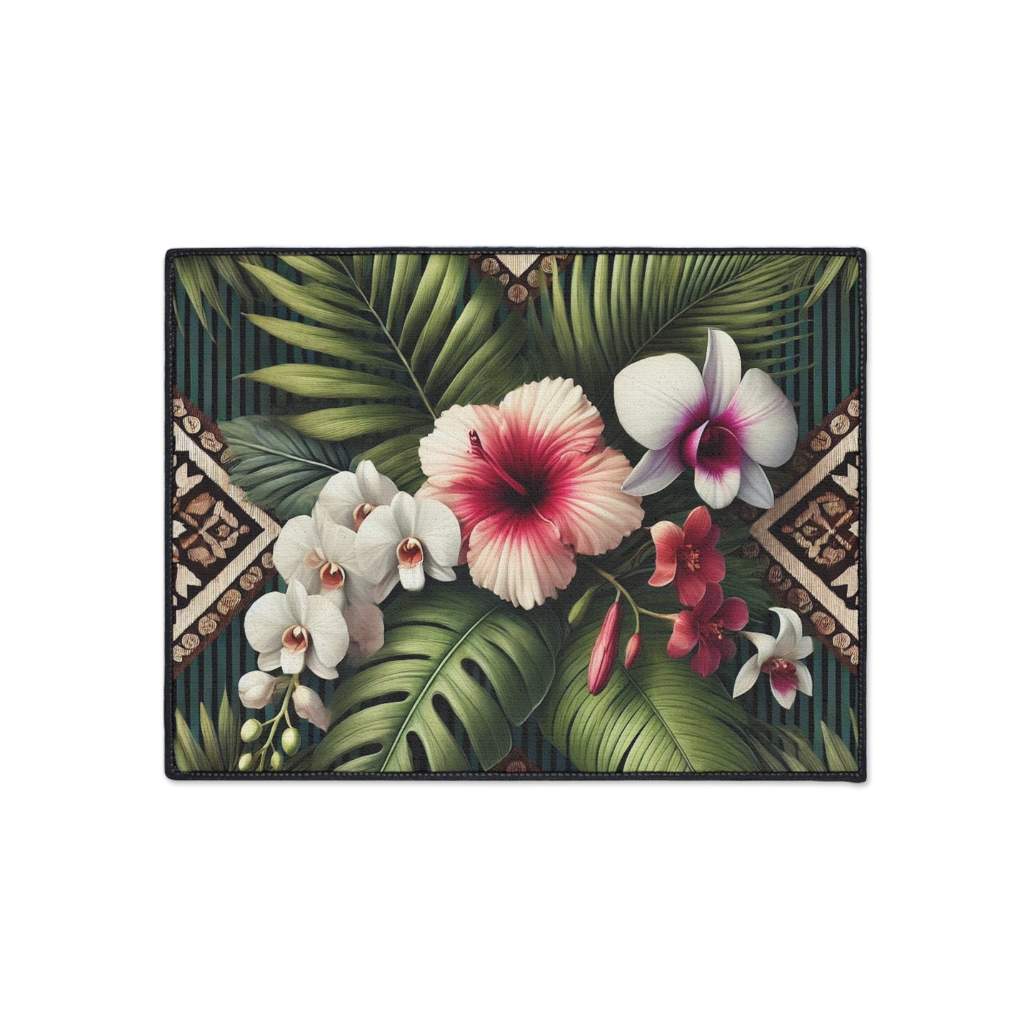 Heavy Duty Floor Mat, 5 Sizes – Tropical Area Rug for Home Décor / Tiki Orchids