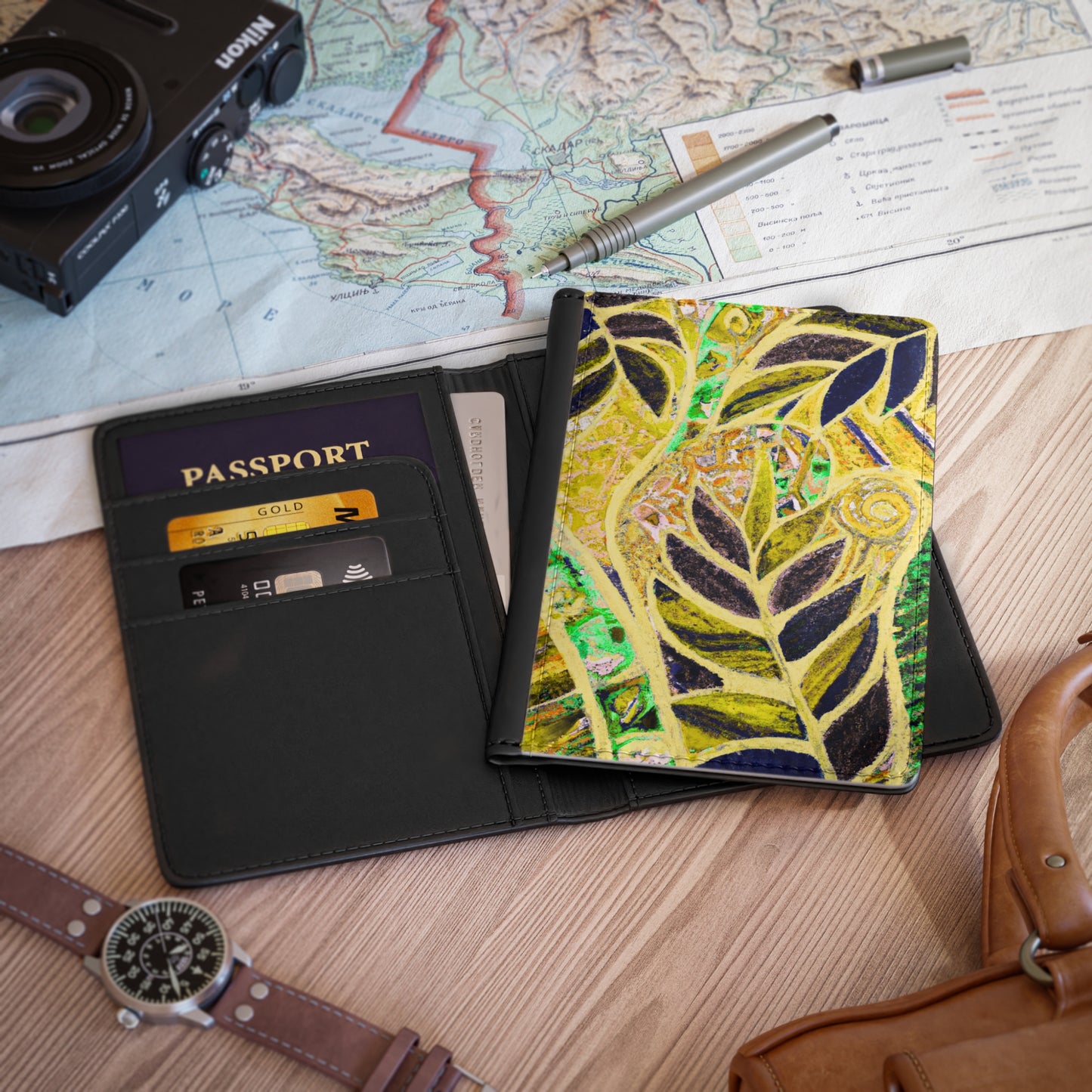 Tropical Passport Cover, Faux Leather - RFID blocking for travel security / Amazon Whimsy, Yellow