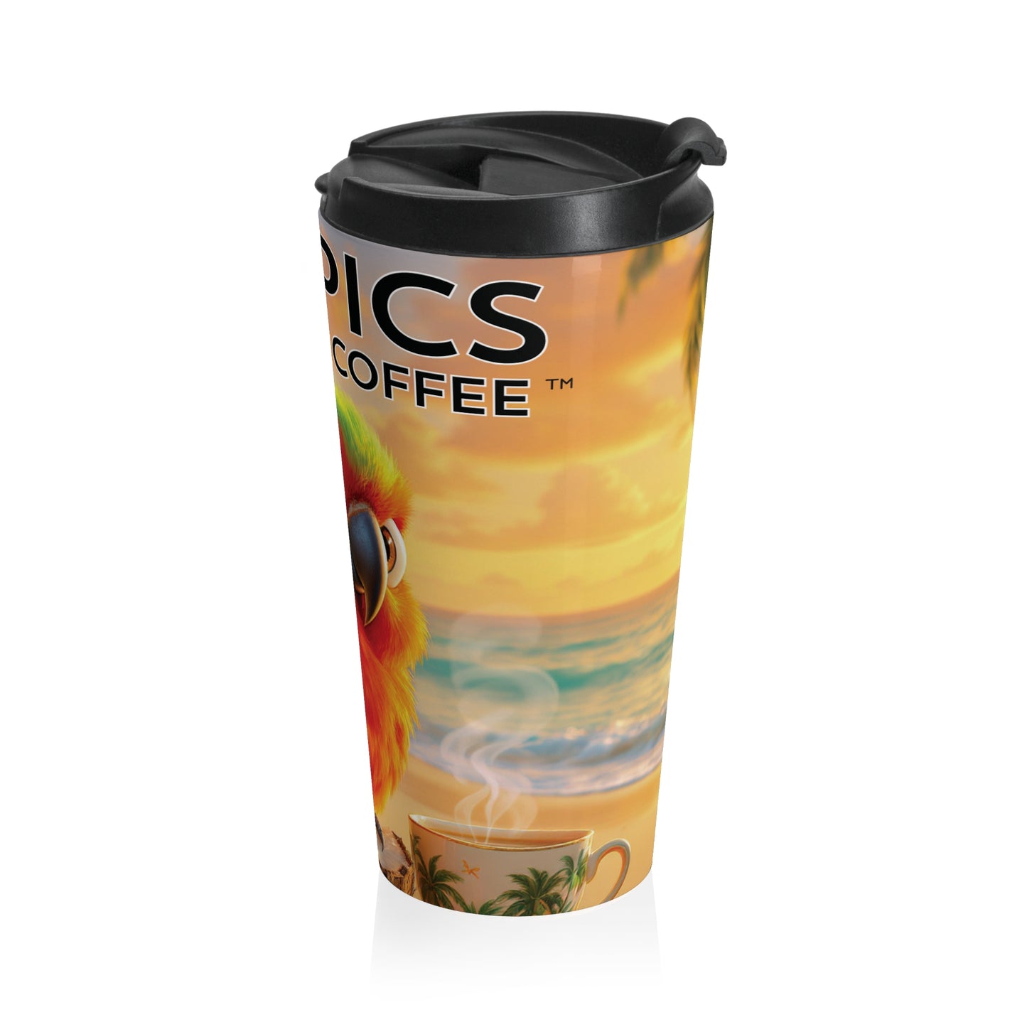 15 oz. Stainless Steel Travel Mug / Parrot Tiki