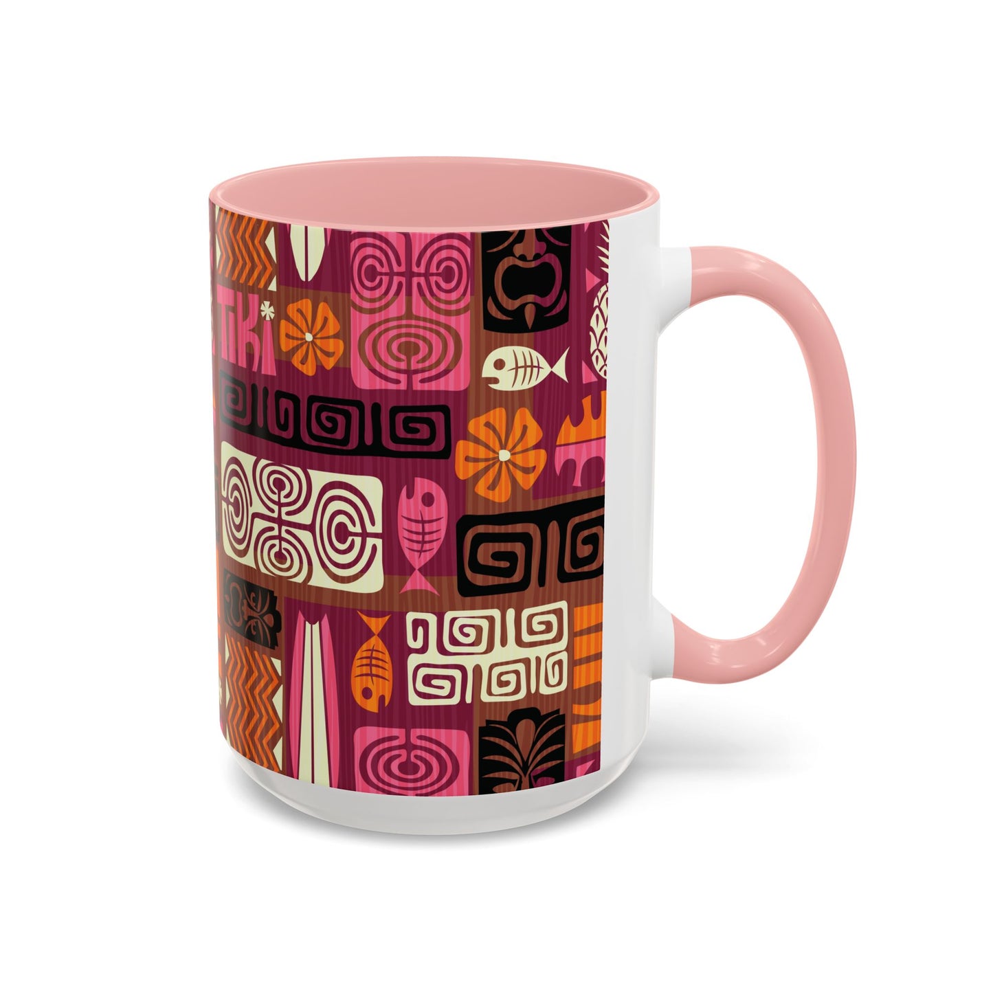 Accent Coffee Mug (11, 15oz), 8 Colors - Tiki Poster Pink/Orange