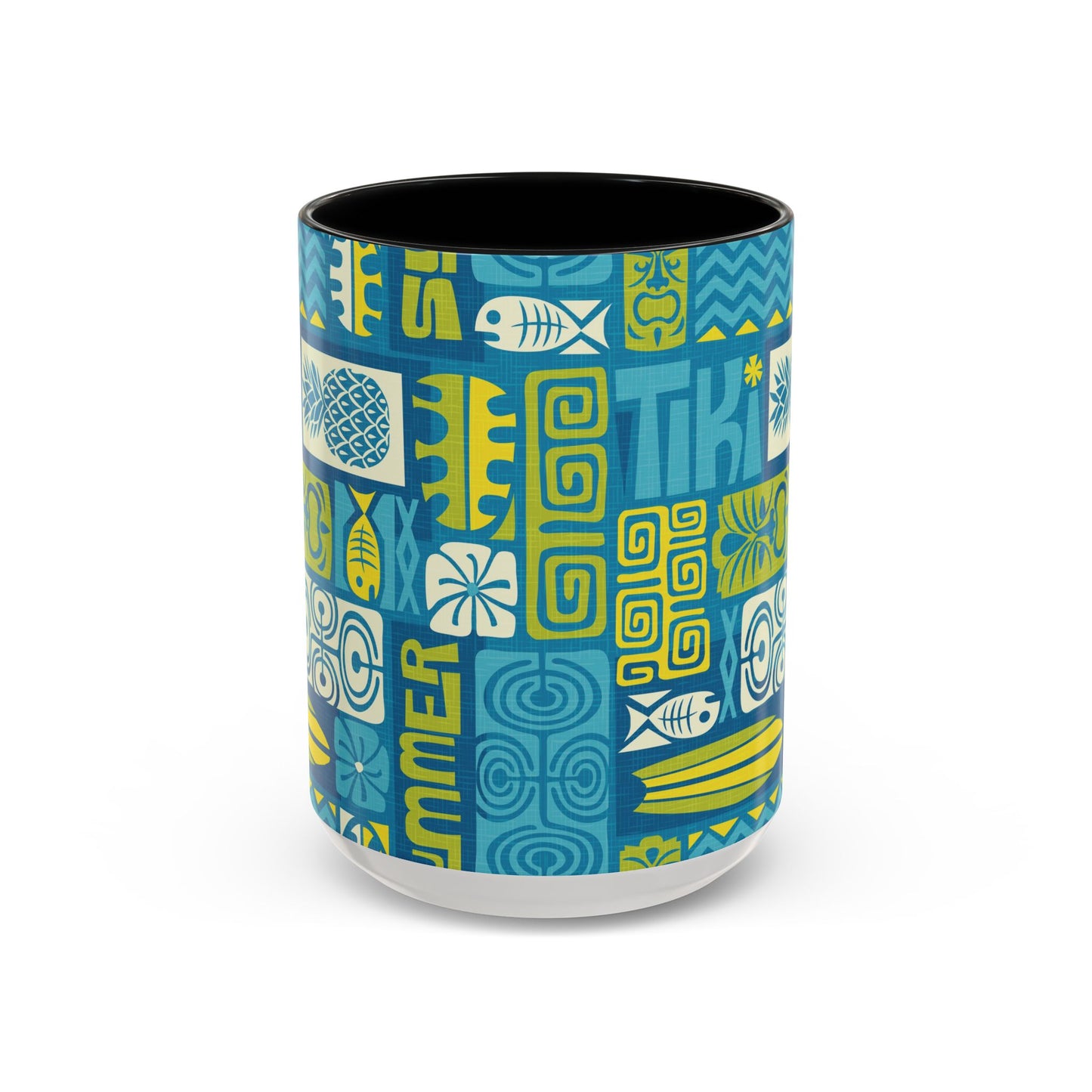 Accent Coffee Mug (11, 15oz), 8 Colors - Tiki Poster Blue