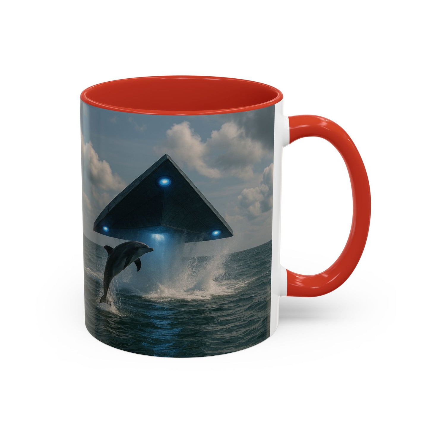 Accent Coffee Mug (11, 15oz), 8 Colors - UFO and Dolphin