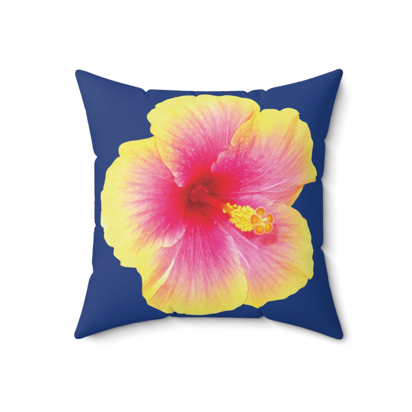 Decorative Pillow - Accent Cushion, 4 Sizes / Photo Yellow Hibiscus, Navy Blue