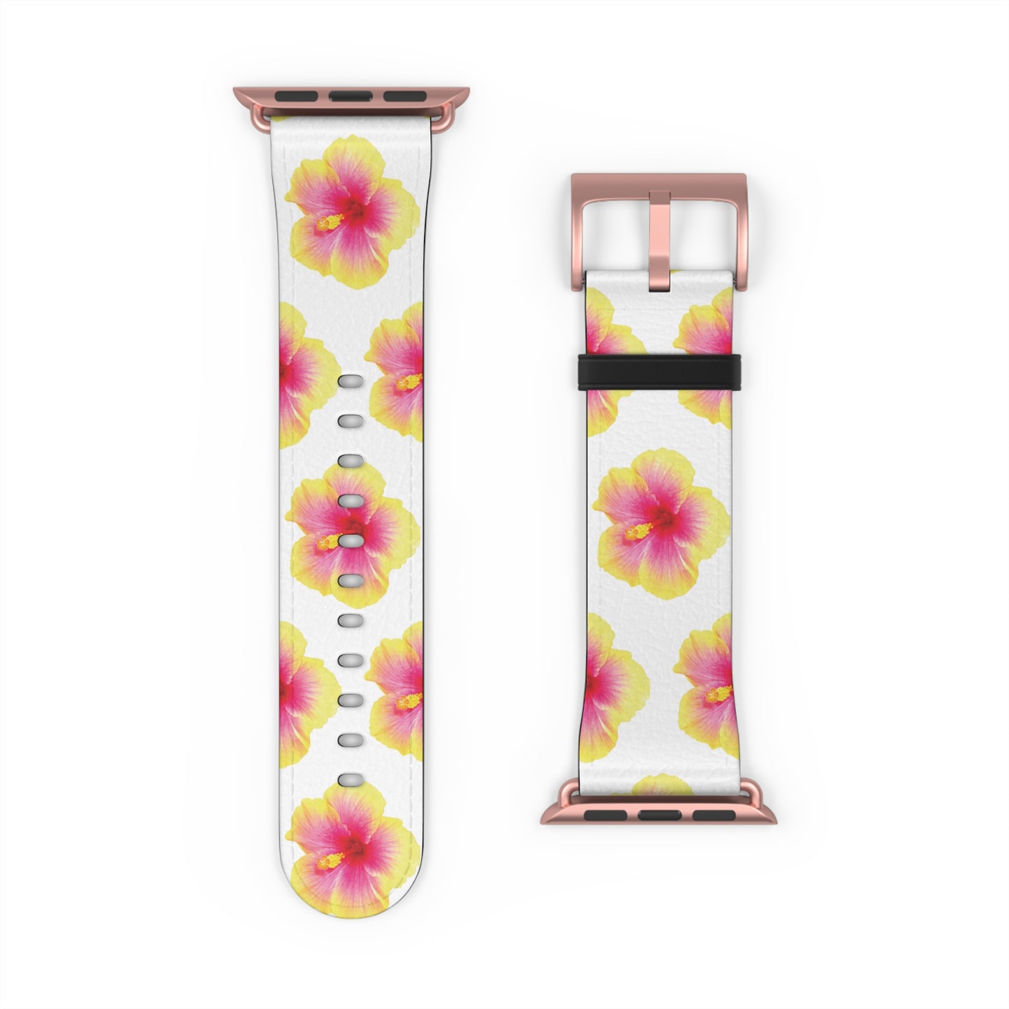 Apple Watch Band - REAL Yellow/Orange Hibiscus Flower, White