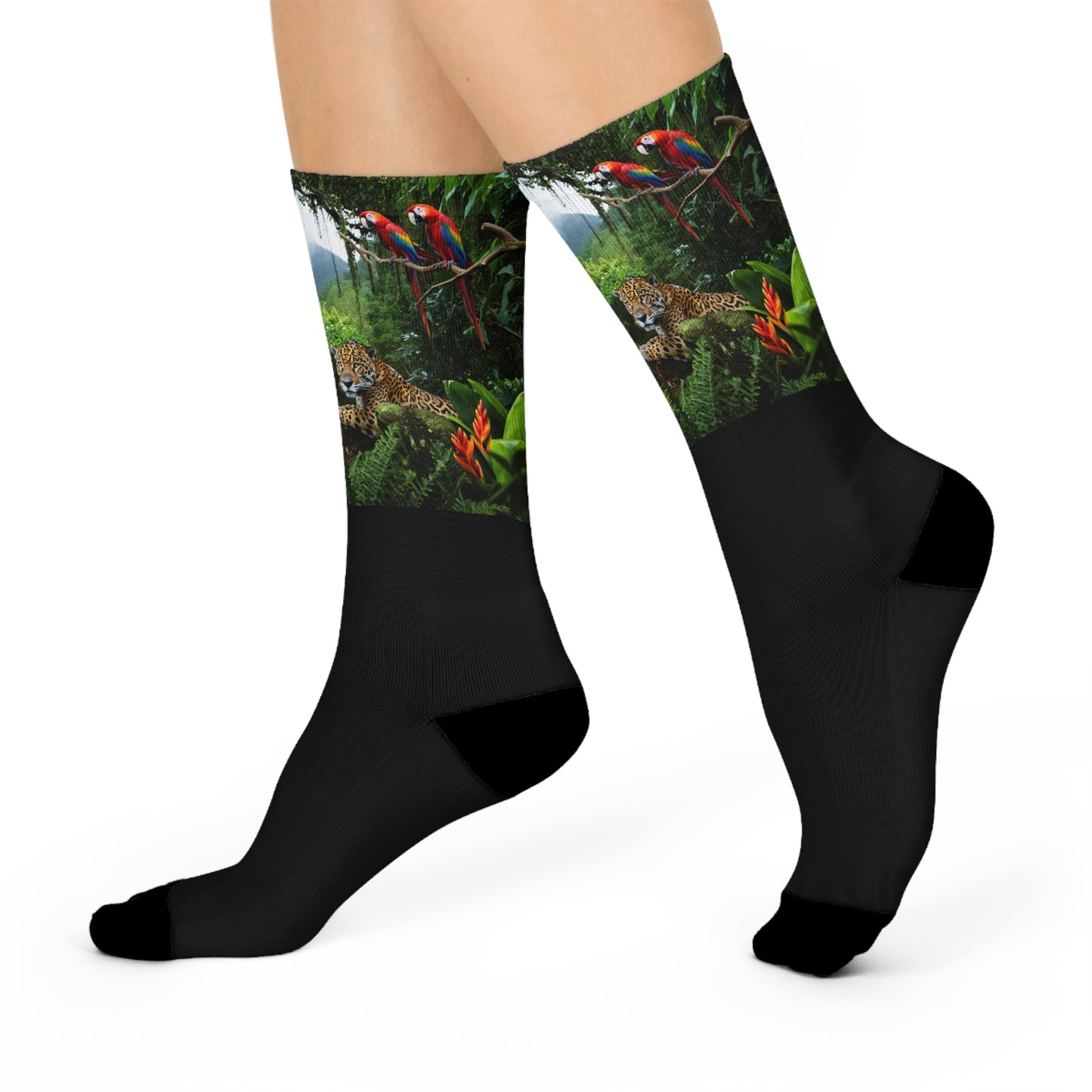 Cushioned Crew Socks - Jaguars and Parrots