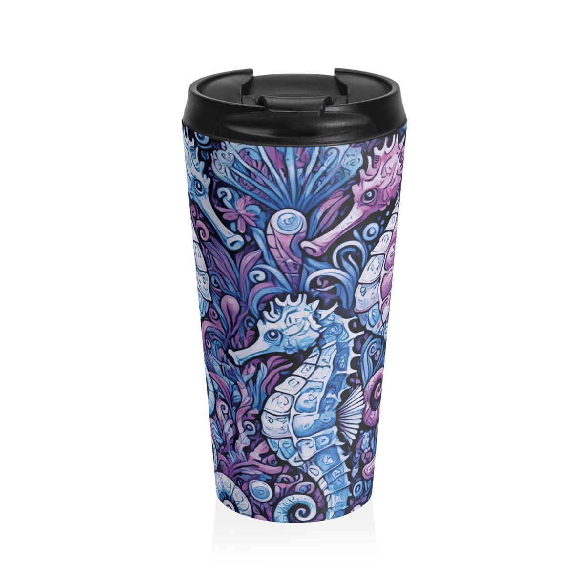15 oz. Stainless Steel Travel Mug / Seahorse Trio, Blue