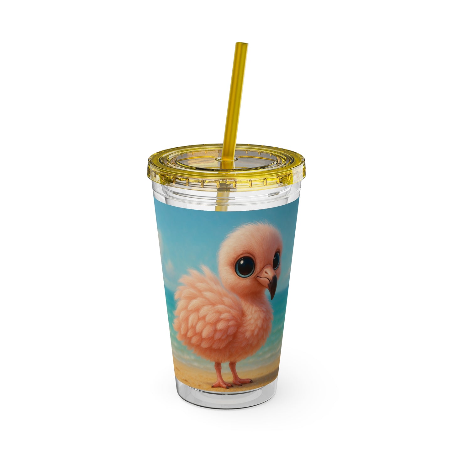 Tropical Tumbler with Straw | 16oz Colorful Travel Cup / Baby Flamingo