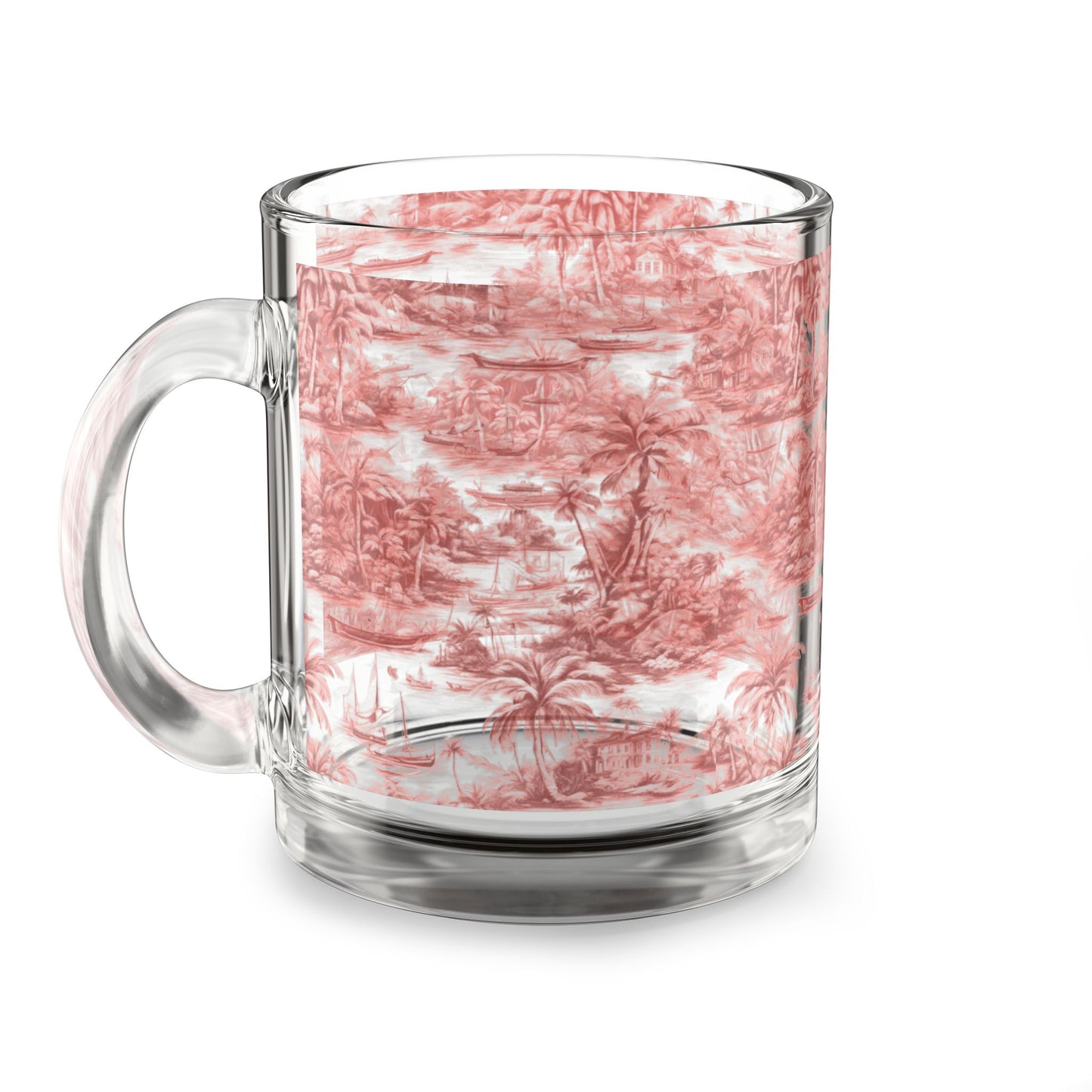 Tropical Glass Mug - 10oz Coffee Cup / Tropical Toile, Russet