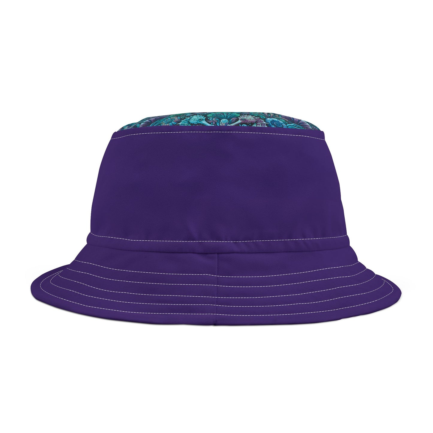 Tropical Polyester Bucket Hat, 2 Sizes - Seahorses Turquoise/Purple
