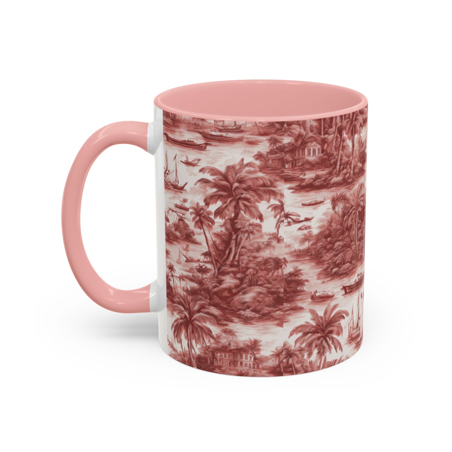 Accent Coffee Mug (11, 15oz), 8 Colors - Tropical Toile #1, russet