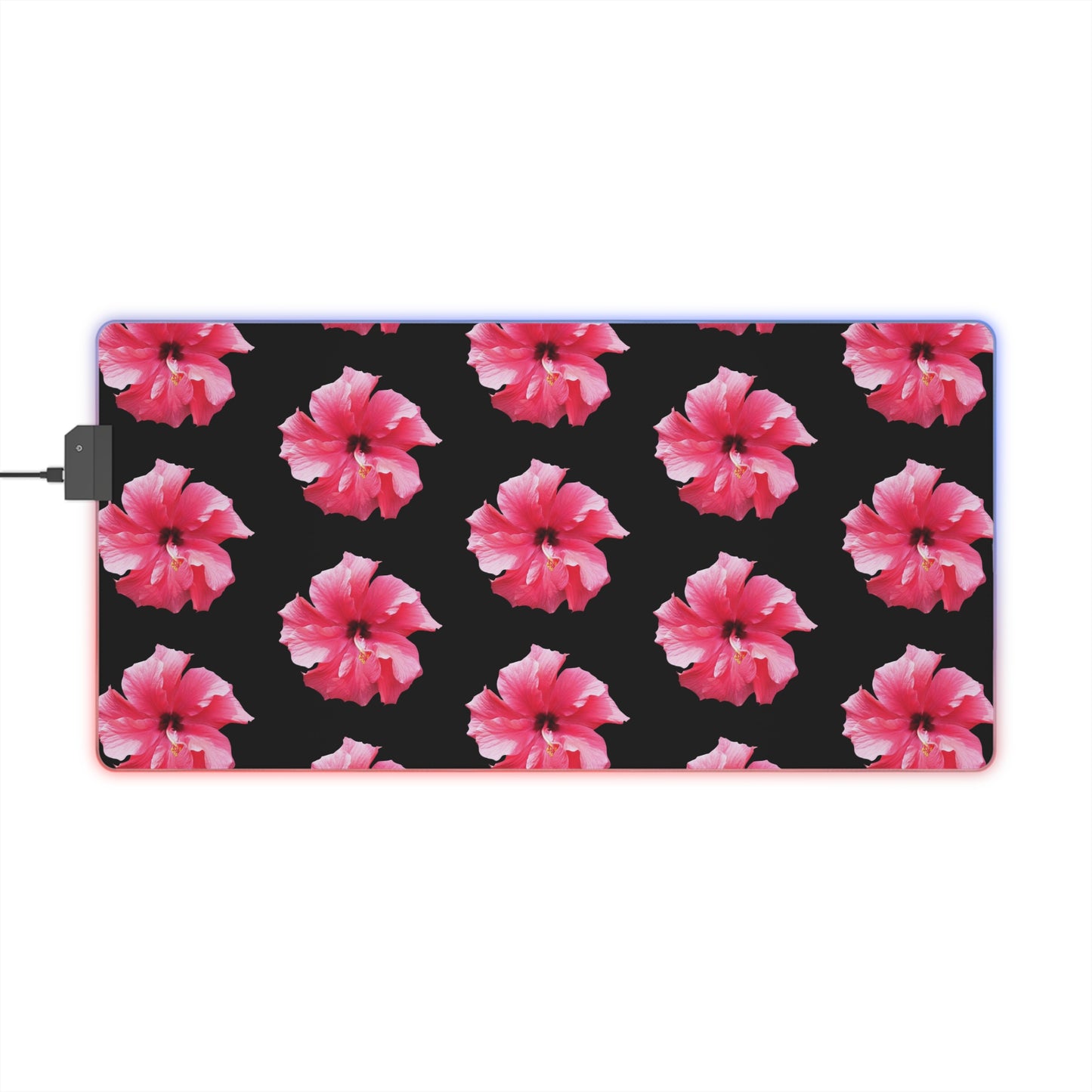 LED Gaming Mouse Pad With Vibrant RGB Lighting, 4 Sizes / Photo Hibiscus/Pink