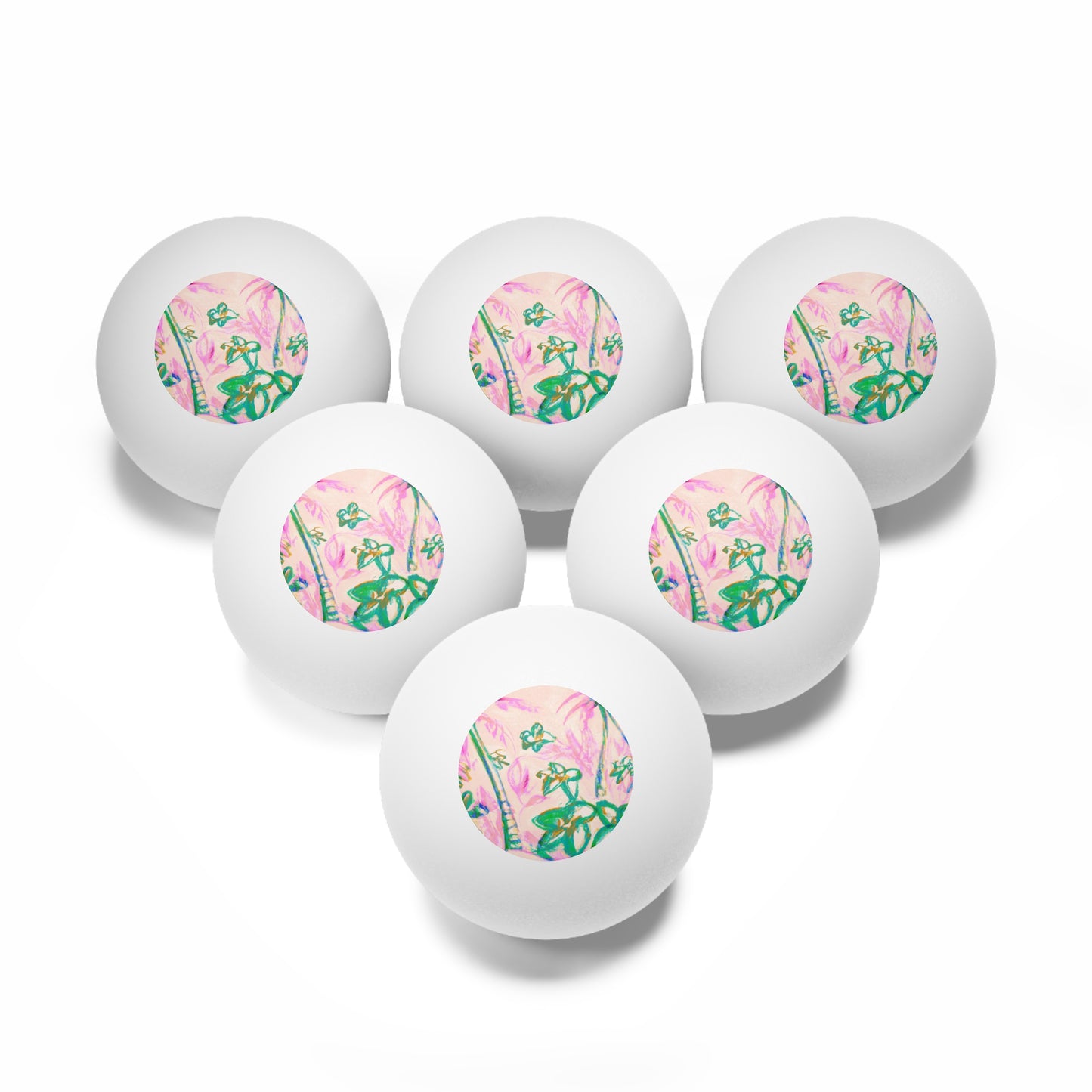 Tropical Paradise Ping Pong Balls - 6 Pack with Tropical Doodles, Pink
