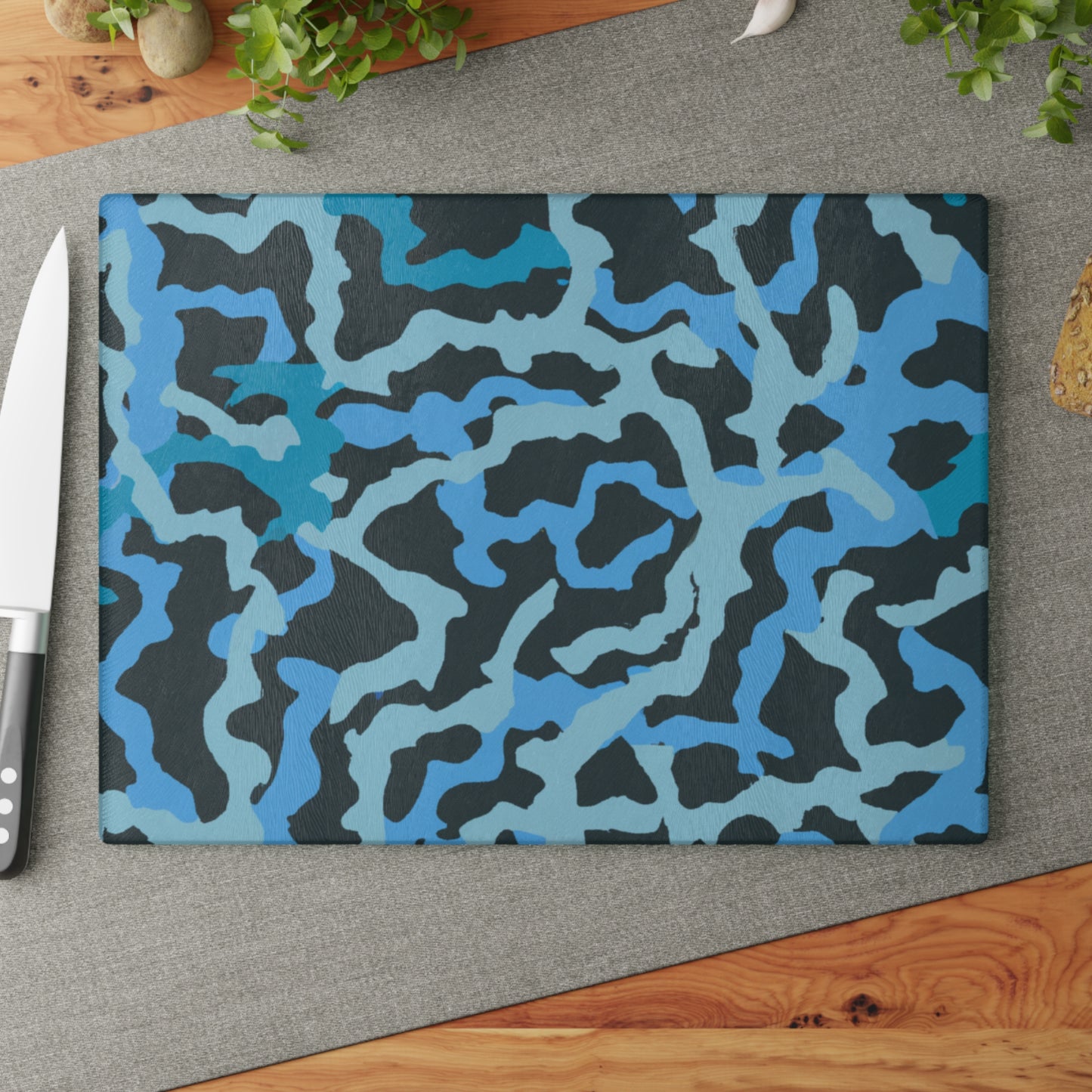 Glass Cutting Board, 2 sizes - Coral Threads/Blue