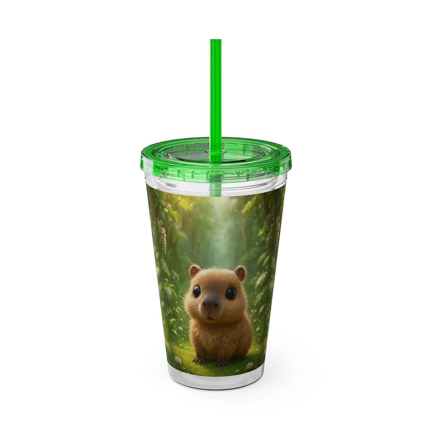 Tropical Tumbler with Straw | 16oz Colorful Travel Cup / Baby Cabybara