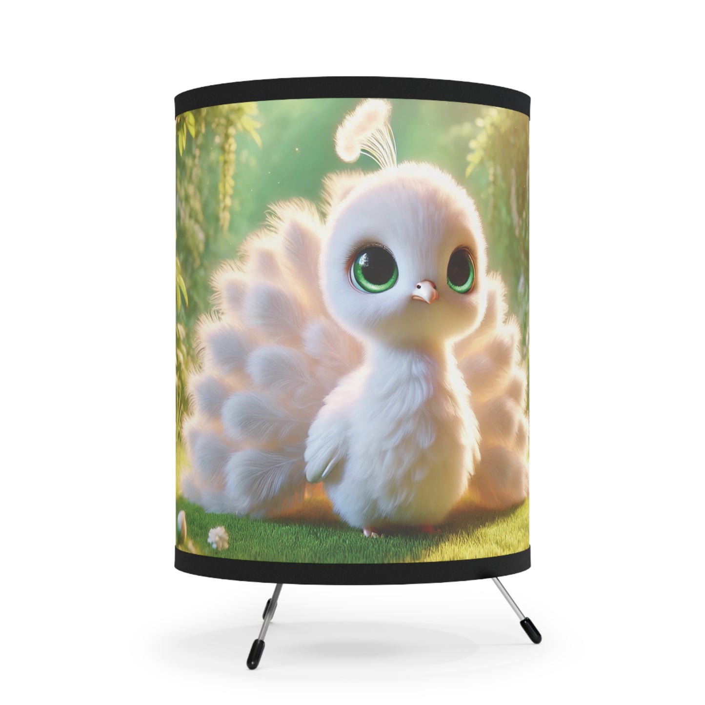 White Baby Peacock Tripod Lamp with Artistic High-Res Shade - Perfect for Home Décor