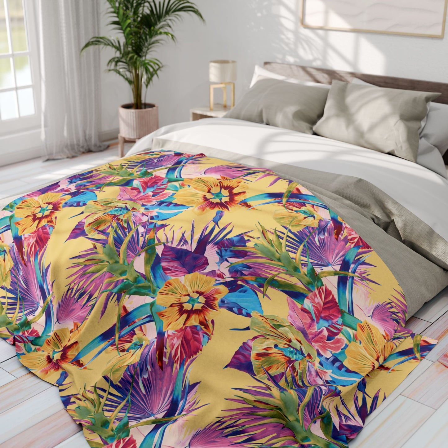 Sorbet Plant Palooza Fleece Blanket - Colorful Tropical Botanical Design