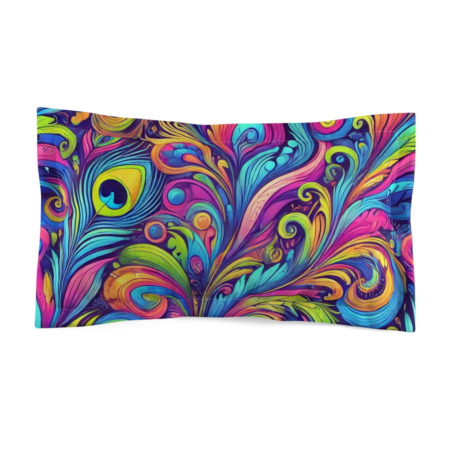 Microfiber Pillow Sham, 2 Sizes | Tropical Vibes for Relaxation / Feather Currents Pop