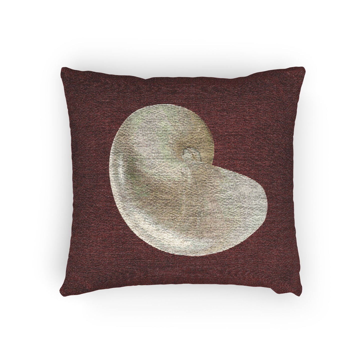 Woven Pillow, 17"W x 18"L - White Nautilus Shell, Dark Red