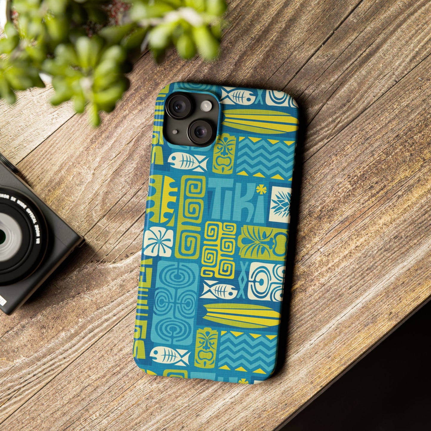 Slim Phone Cases - Tiki Poster Blue