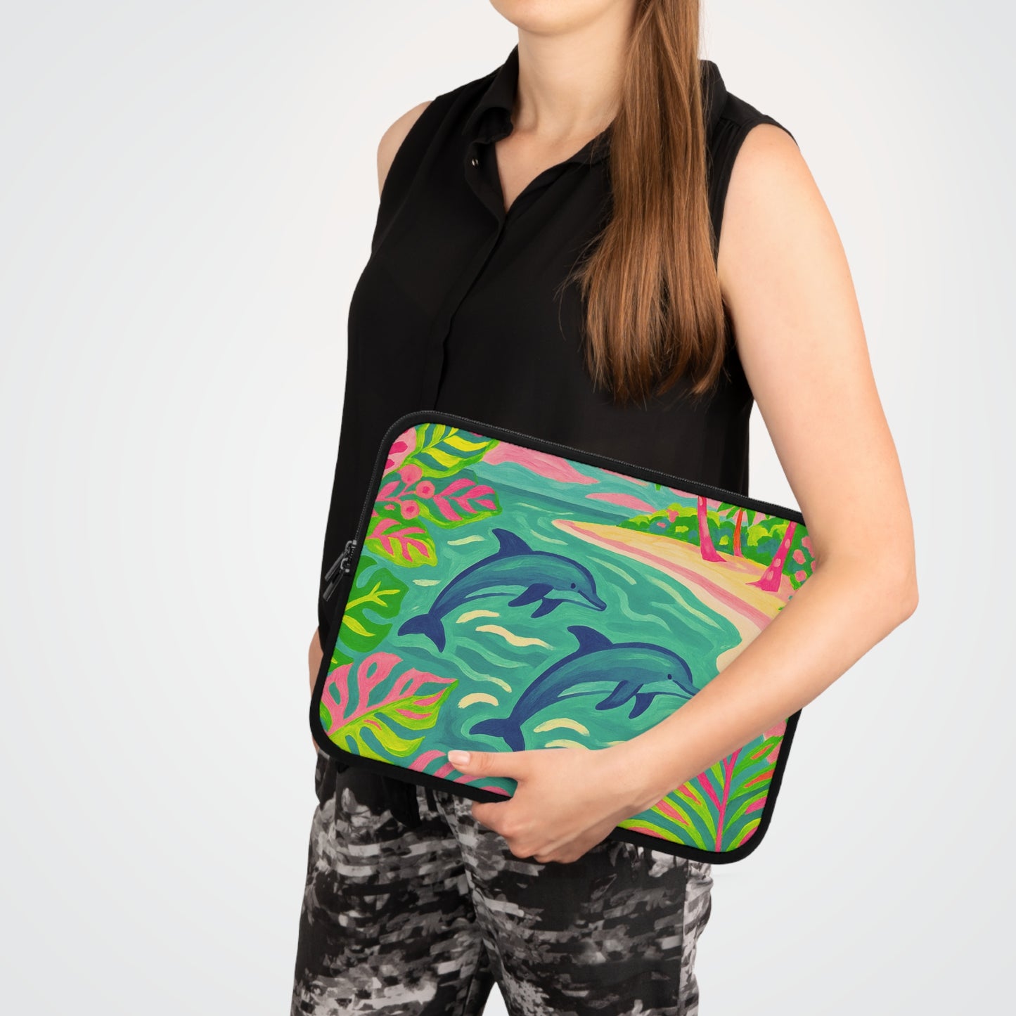 Tropical Laptop Sleeve, 5 Sizes - Perfect for Ocean Lovers & Students / Jumping Dolphins