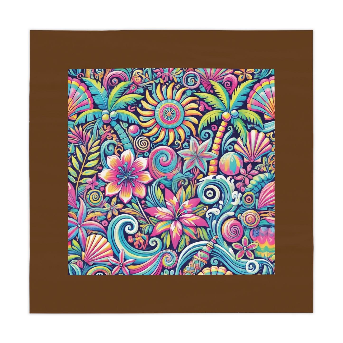 Happy Tropics/Brown ~ Square Tablecloth, 55" x 55"