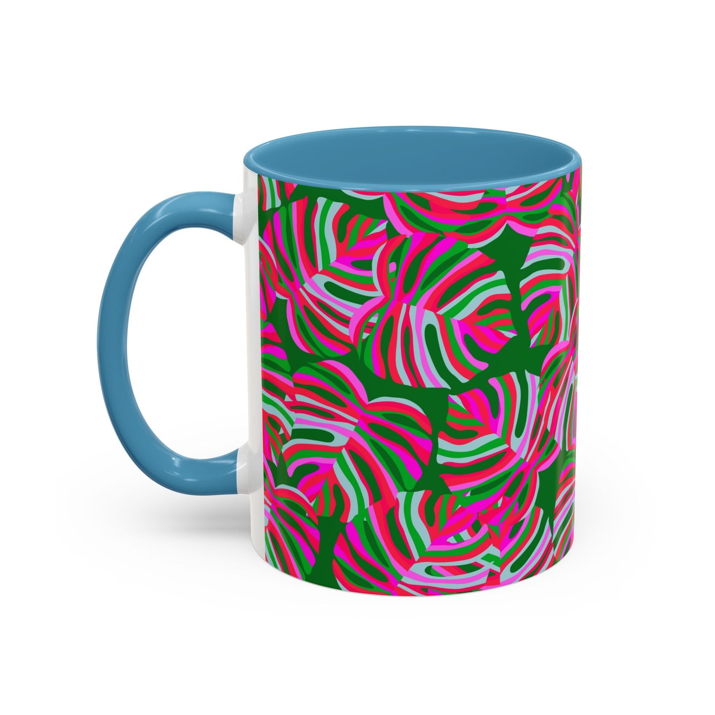 Accent Coffee Mug (11, 15oz), Monstera Pink Pop / Various Colors