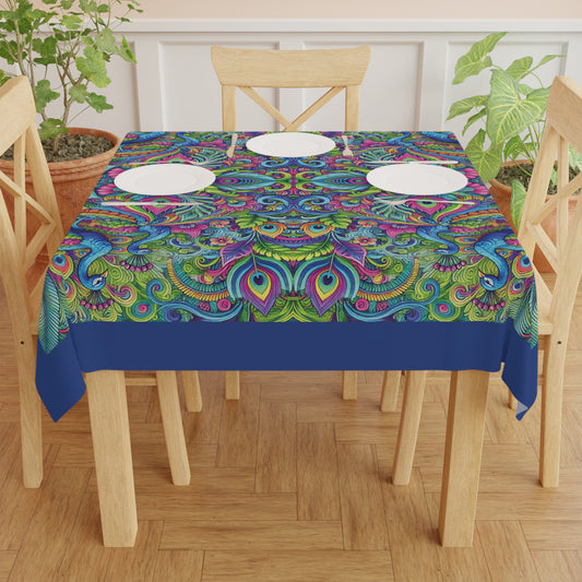 Peacock Prism/Dark Blue ~ Square Tablecloth, 55" x 55"