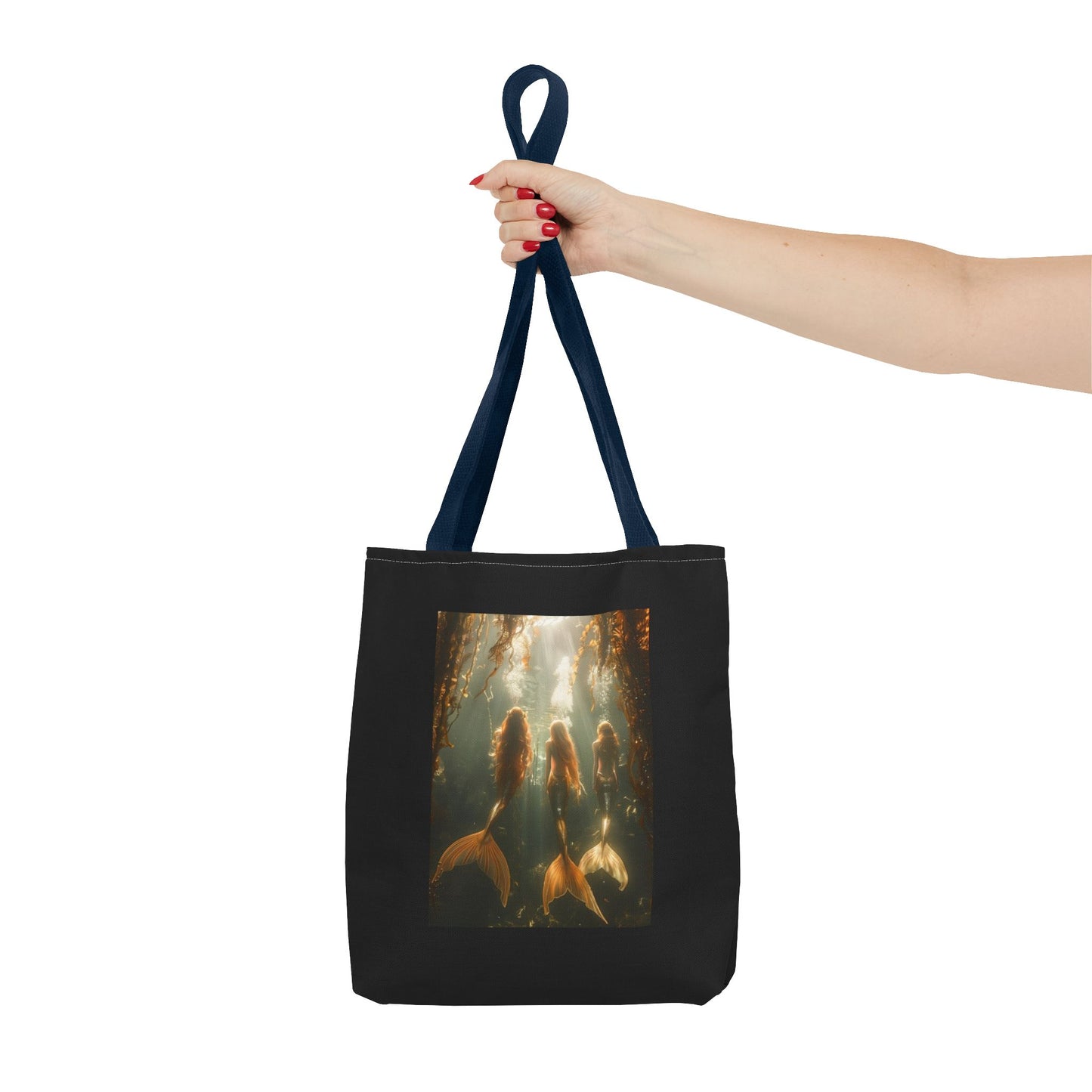 Three Mermaid Sisters, Black Tote Bag - 3 Sizes