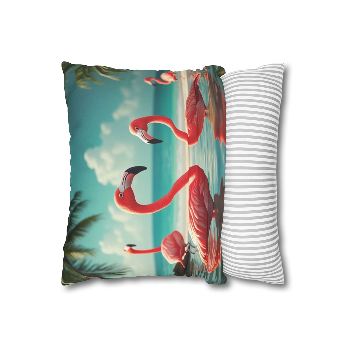 Faux Suede Square Pillowcase - Morning Dip Flamingos
