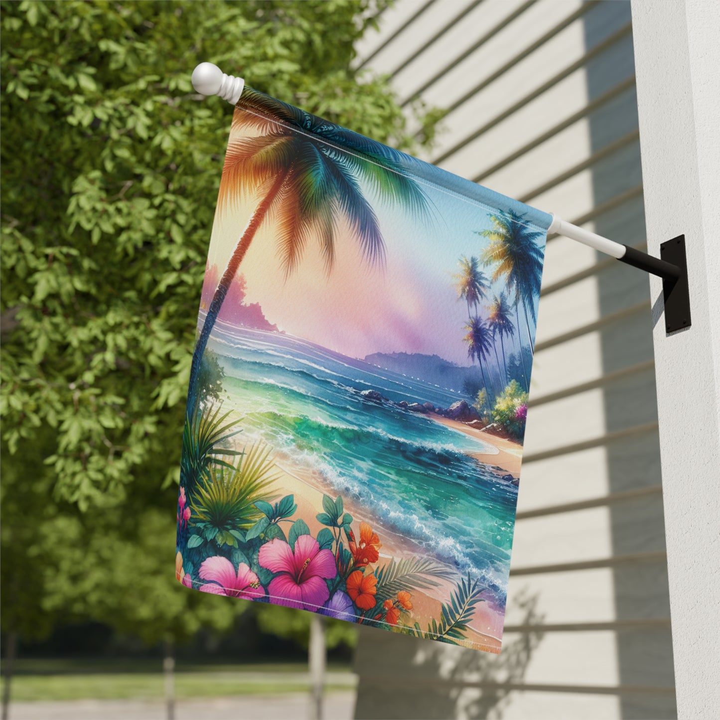 Tropical Garden Flag - Perfect for Outdoor Decor / Bay of Peace Beach Design