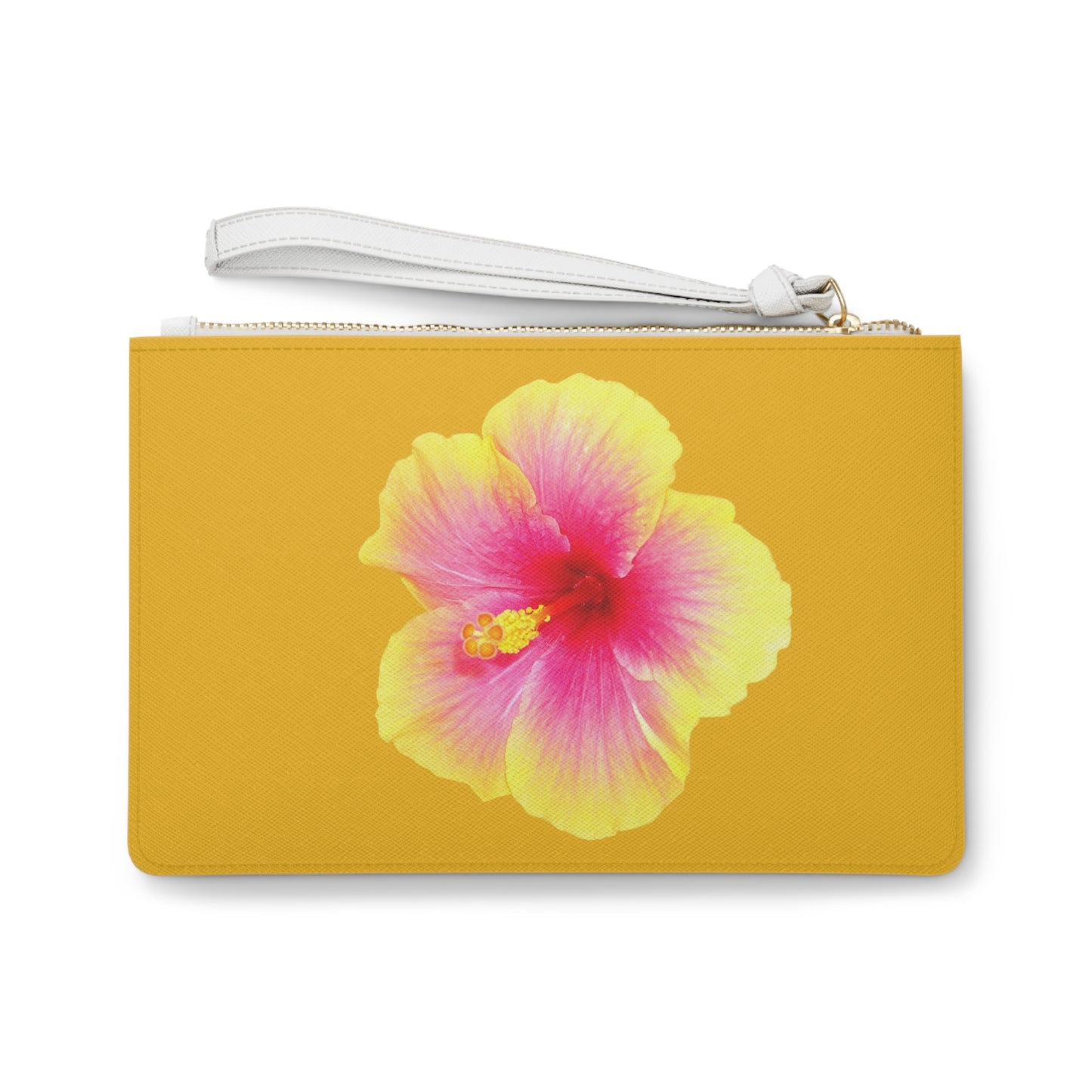 Tropical Faux Leather Clutch Bag - Perfect for Beach Adventures & Summer Vacations / Photo Yellow Hibiscus, Yellow