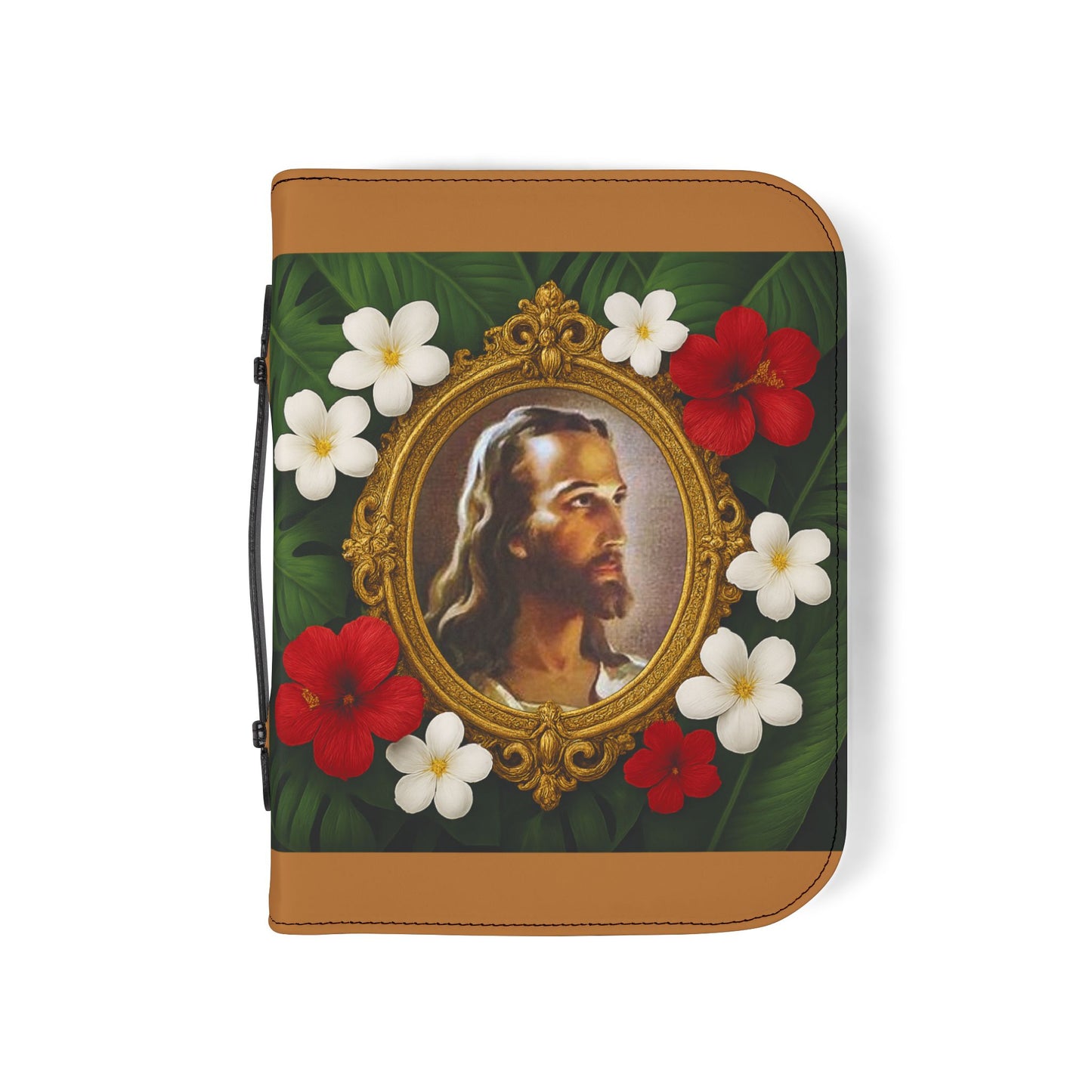 Tropical Jesus Bible Cover, Lt. Brown / Floral Bible Protector, Church Accessories