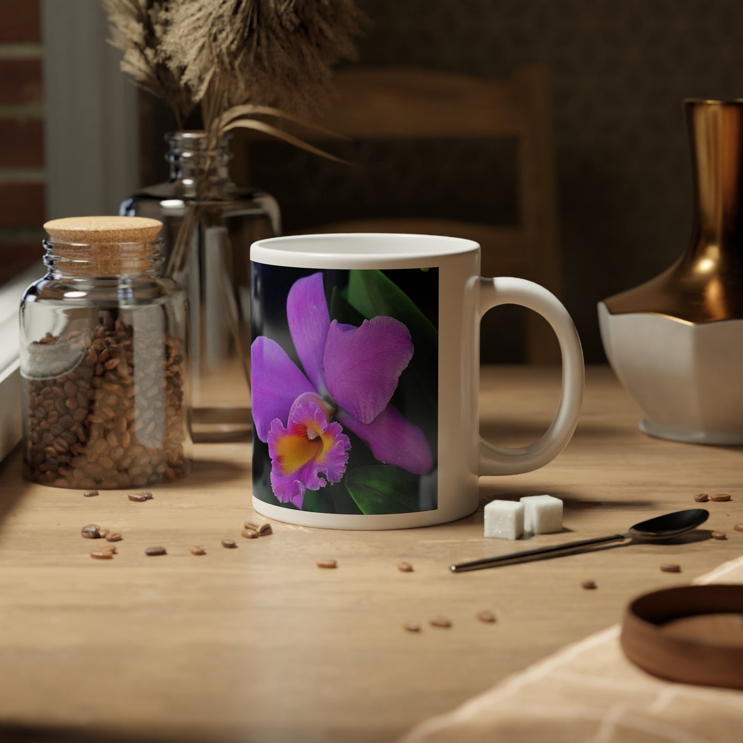 Floral Purple Orchid Jumbo Mug, 20oz | Tropical Coffee Cup, Gift for Plant Lovers