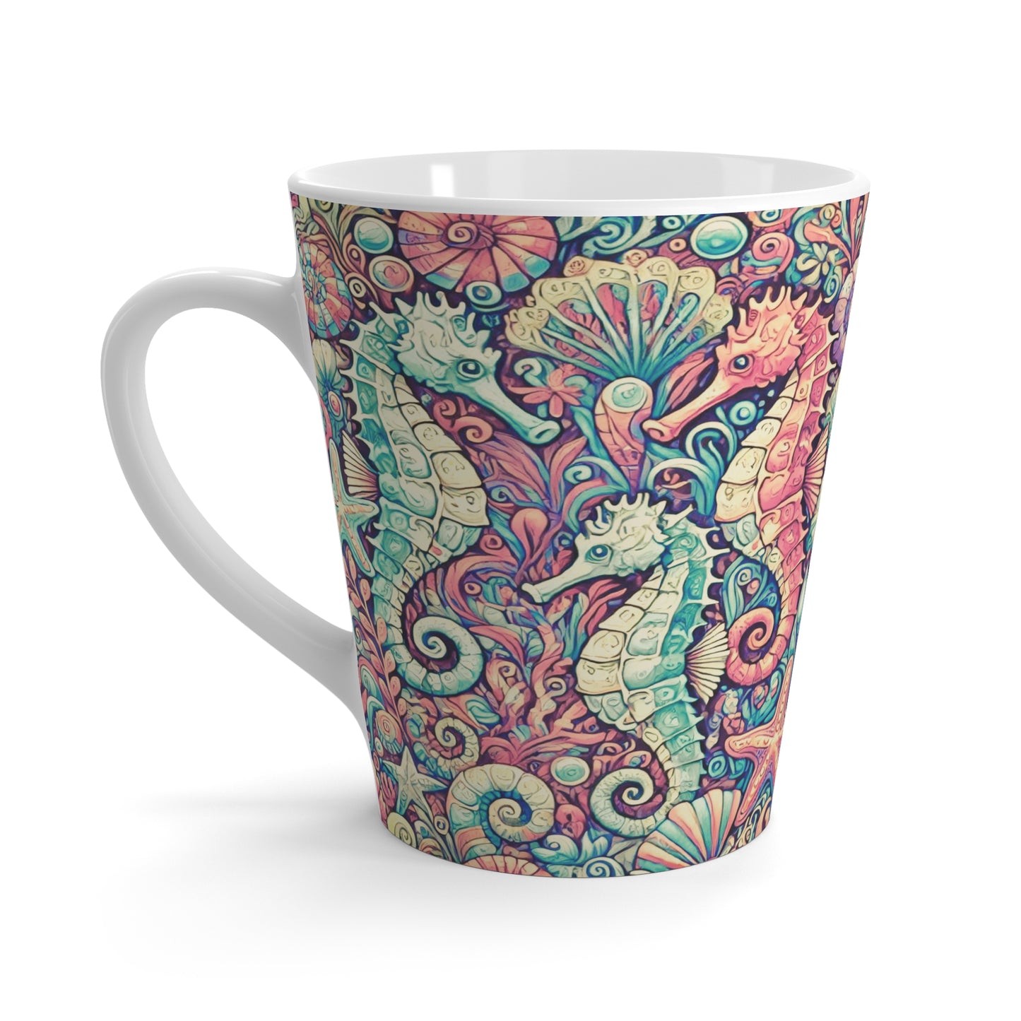 Latte White Mug - Seahorses, Retro