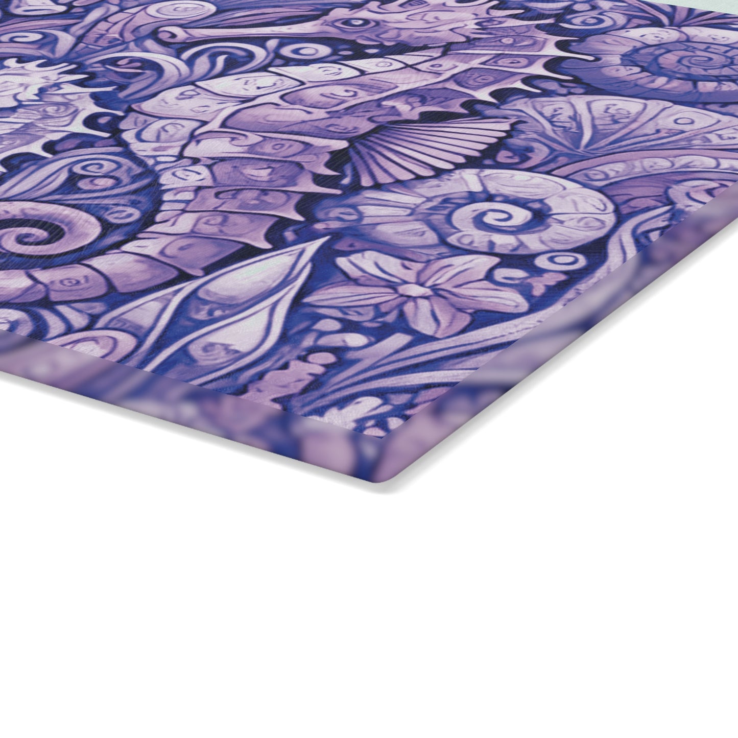 Glass Cutting Board, 2 sizes - Seahorses Amethyst