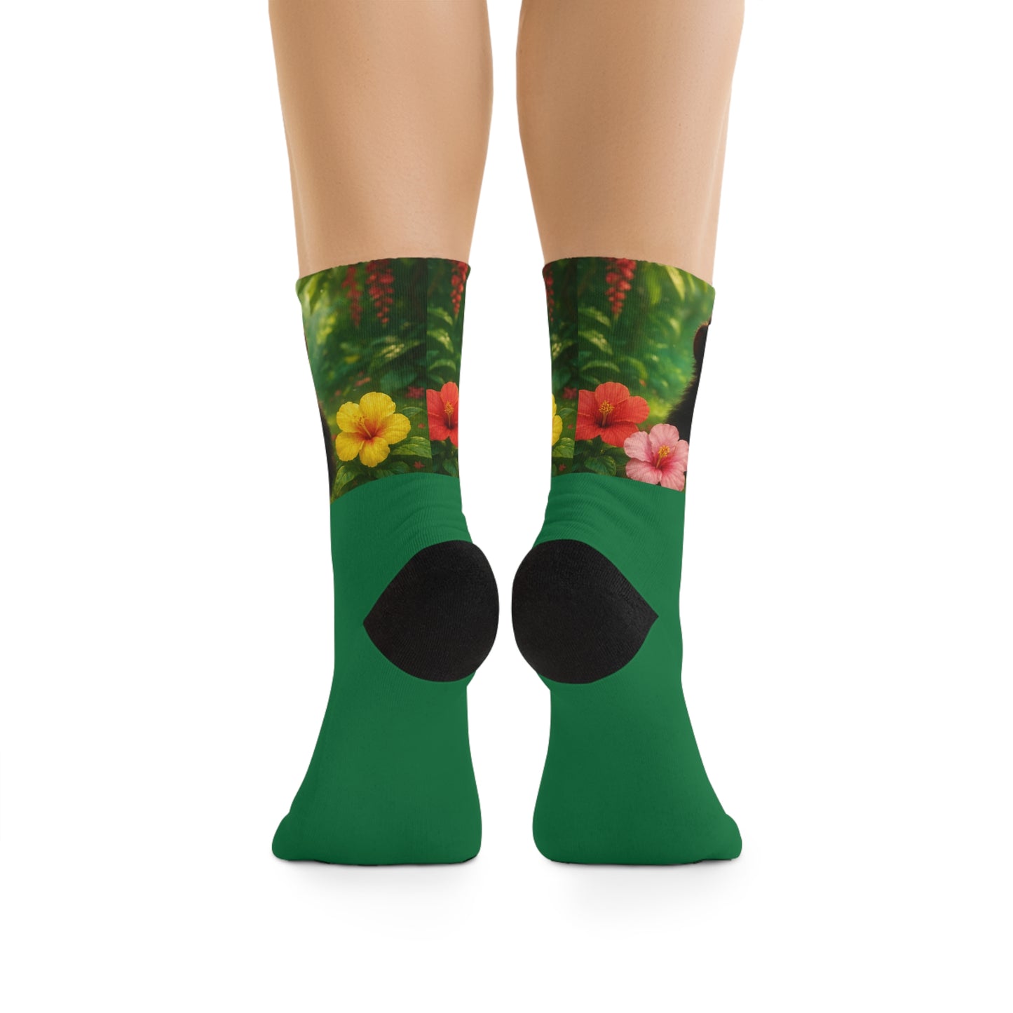 Recycled Poly Socks, Baby Howler Monkey/Dark Green